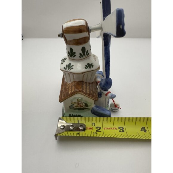 Delft Blue Handpainted Holland Souvenir Ceramic Windmill With Girl Shoe 5” - Picture 8 of 8